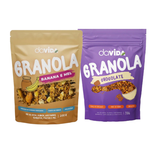 KIT 2 GRANOLAS - BANANA E MEL + CHOCOLATE
