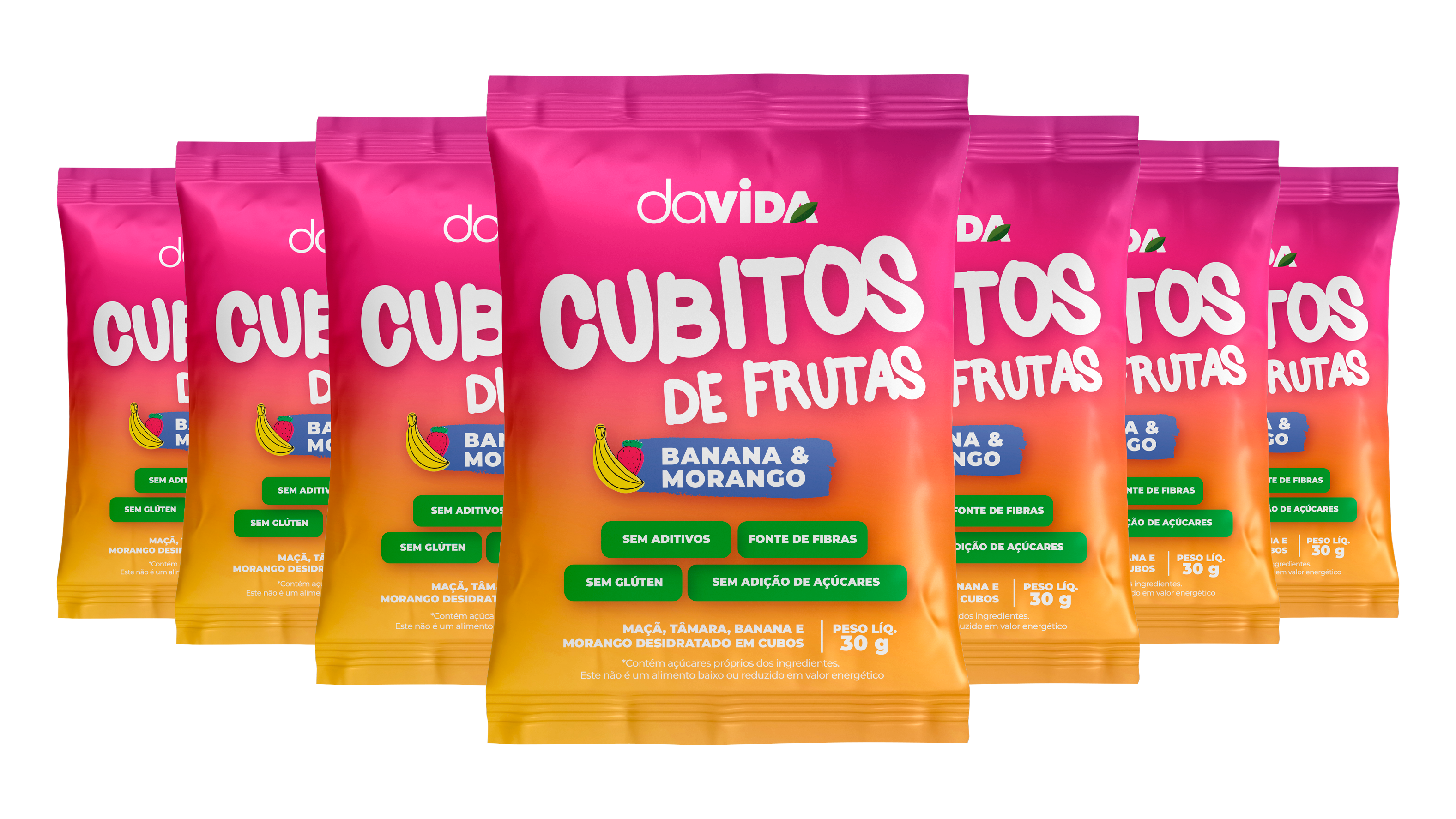 CUBITOS DE FRUTA - BANANA E MORANGO - 12 UNIDADES