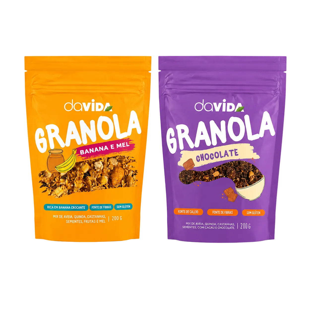 Kit 2 Granolas - Banana e Mel + Chocolate