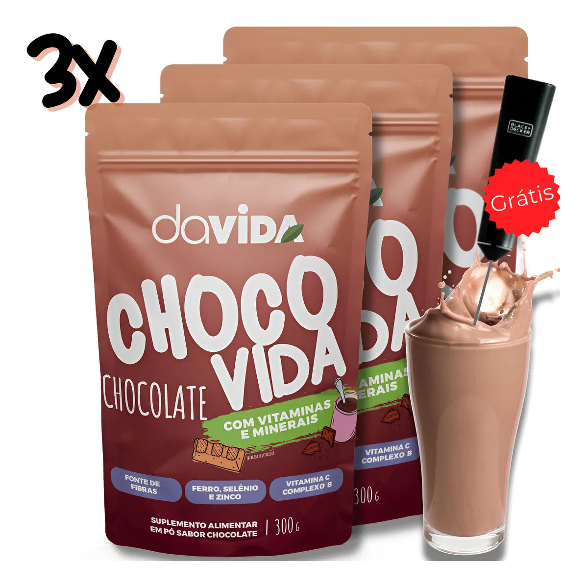 Kit 3 Chocovida + Mini Mixer Black Decker