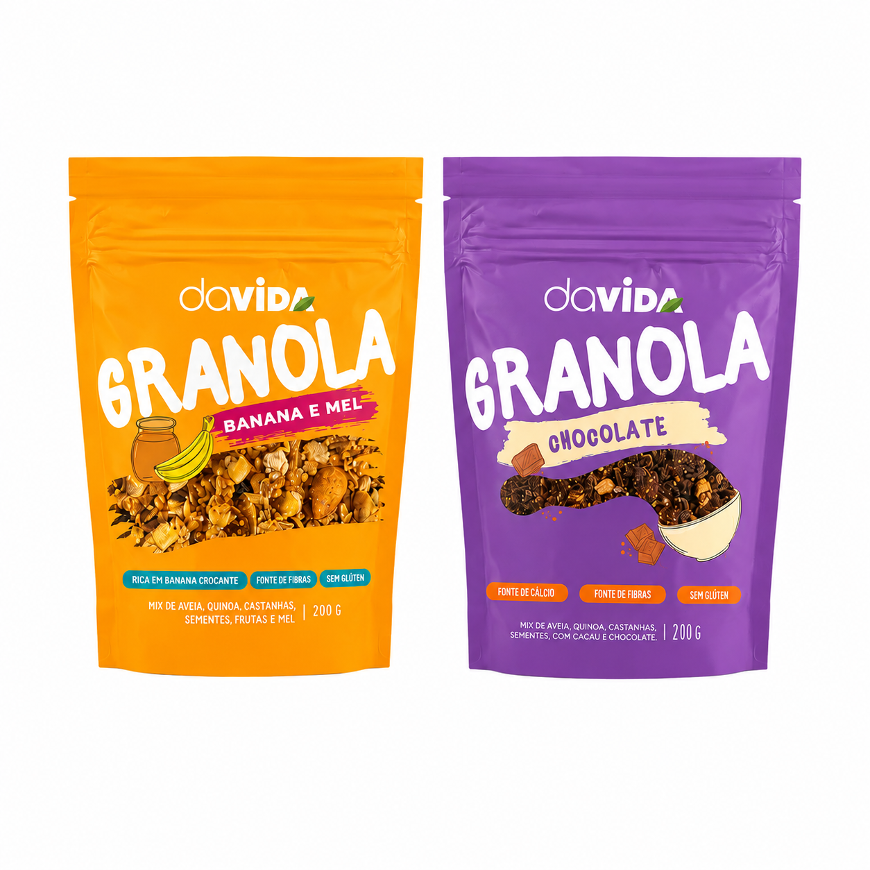 KIT 2 GRANOLAS - BANANA E MEL + CHOCOLATE
