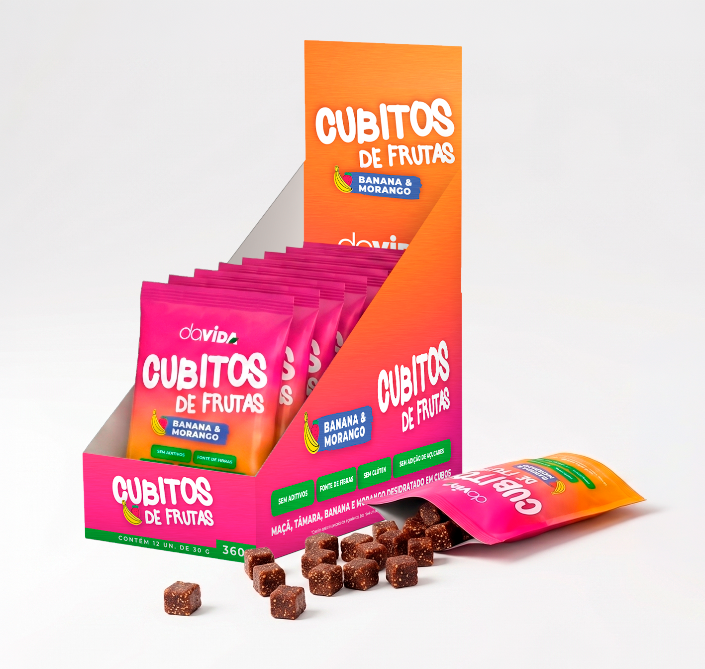 KIT 12 CUBITOS DE FRUTA - BANANA E MORANGO